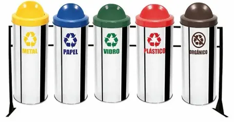 Lixeiras Aço Inox Coleta Seletiva com Suporte Ecobin